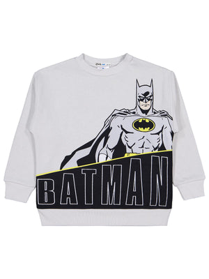 Batman Baskılı Sweatshirt | 3 İp Uzun Kol Bisiklet Yaka Baskılı | Okul Kreş ve Günlük Kullanım - Gri