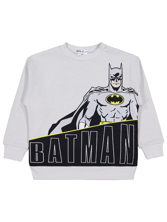 Batman Baskılı Sweatshirt | 3 İp Uzun Kol Bisiklet Yaka Baskılı | Okul Kreş ve Günlük Kullanım - Gri