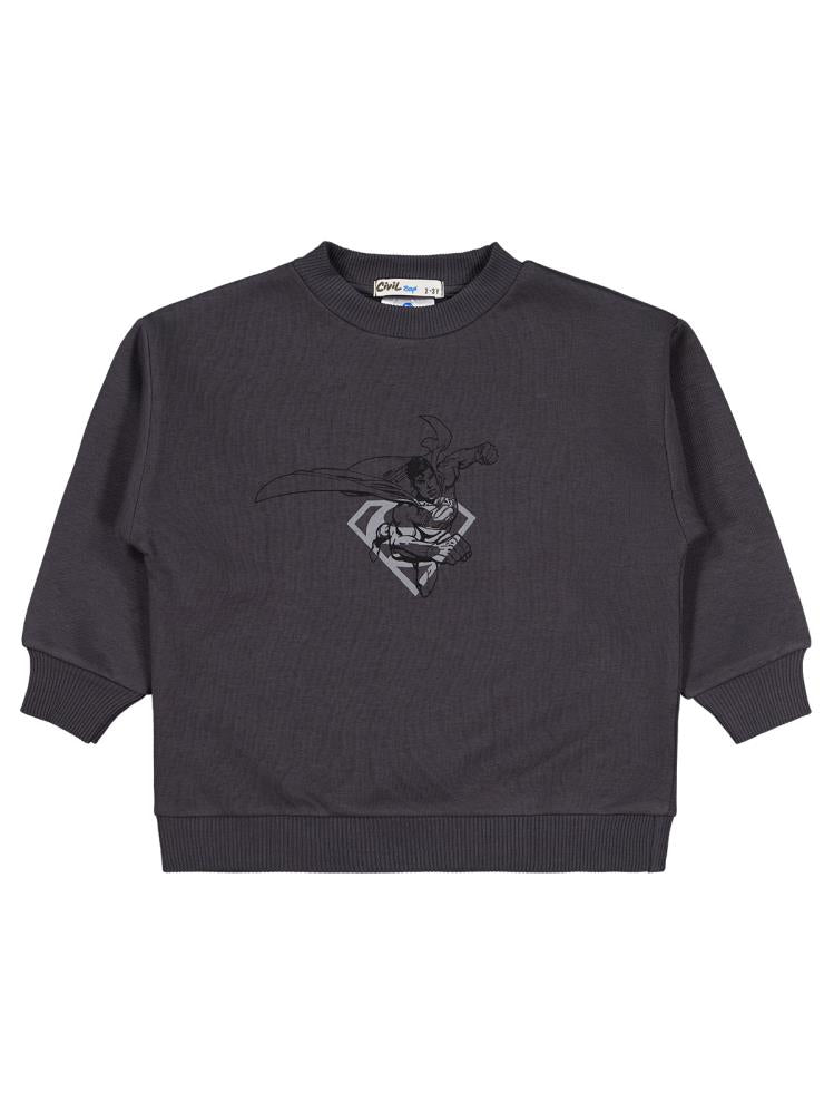 Superman Logo Baskılı 2-5 Yaş Sweatshirt - Gri