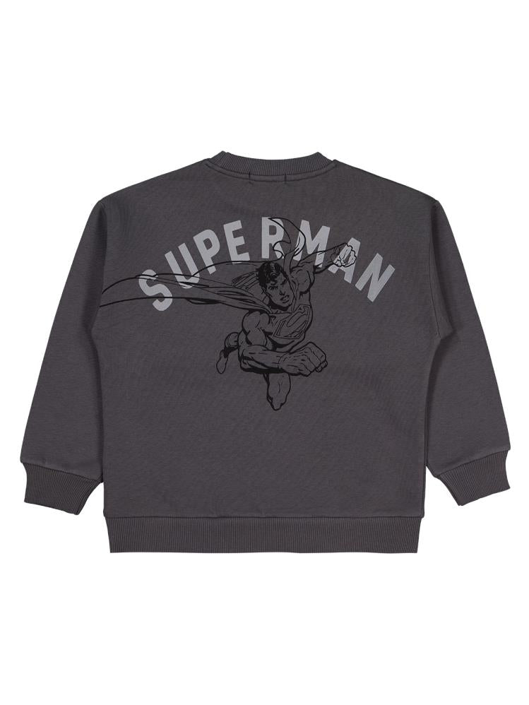 Superman Logo Baskılı 6-9 Yaş Sweatshirt - Gri