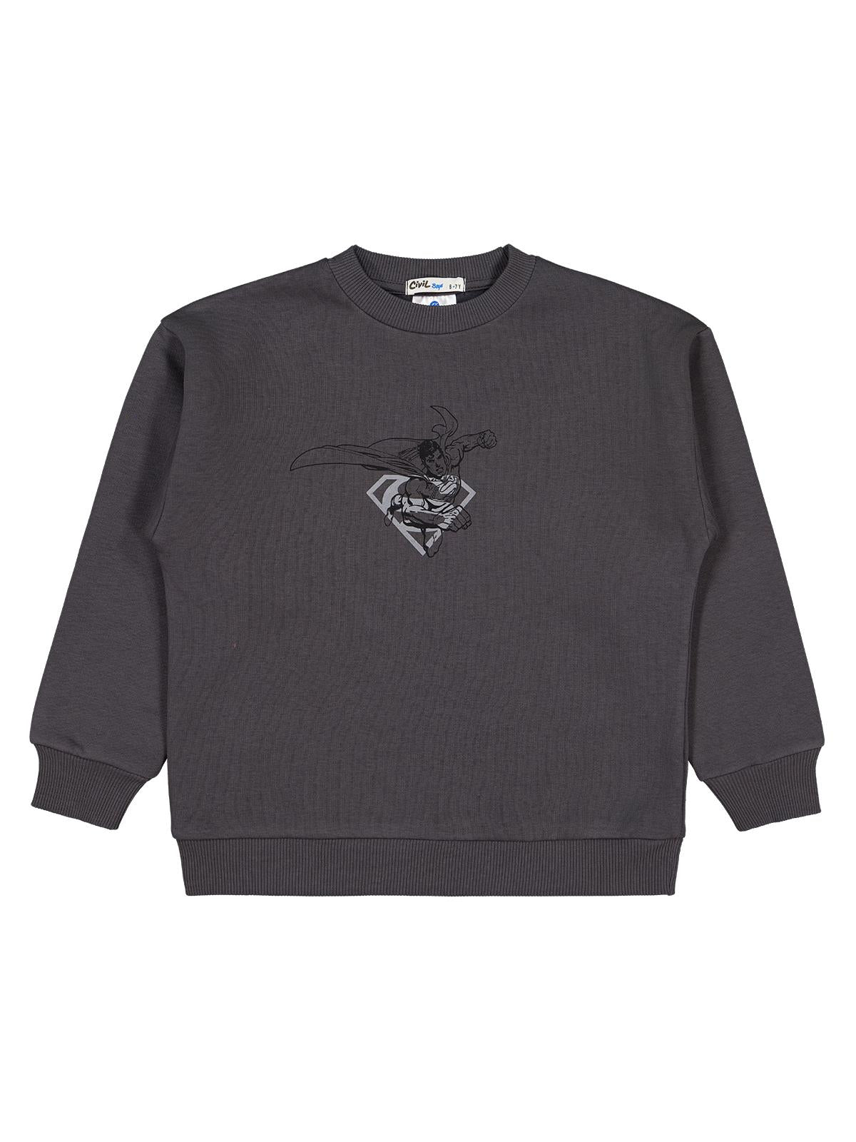 Superman Logo Baskılı 6-9 Yaş Sweatshirt - Gri