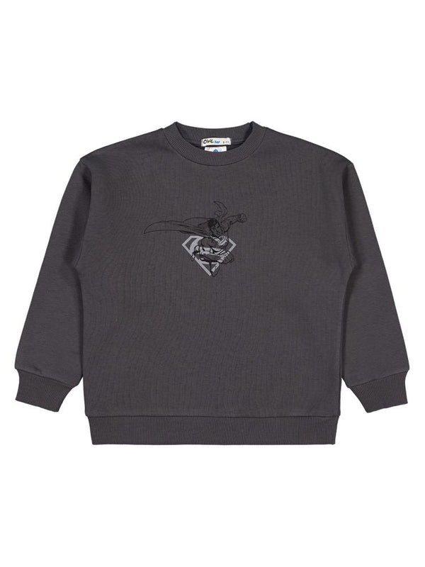 Superman Logo Baskılı 6-9 Yaş Sweatshirt - Gri