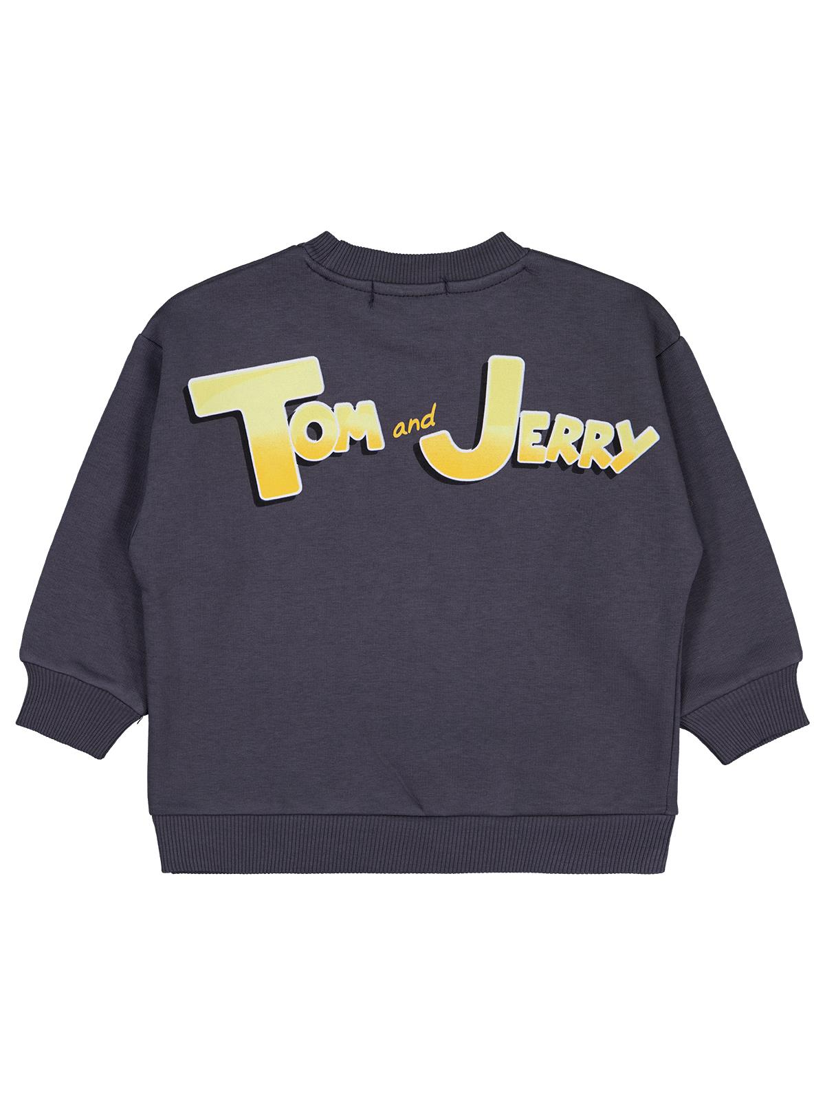 Tom and Jerry Fermuar Baskılı Sweatshirt | 3 İp Uzun Kol | Okul Kreş ve Günlük Kullanım - Gri