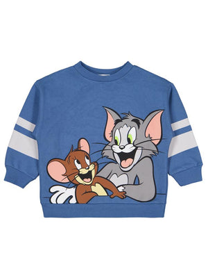 Tom and Jerry Kolu Çizgili Baskılı 2-5 Yaş Sweatshirt - Mavi