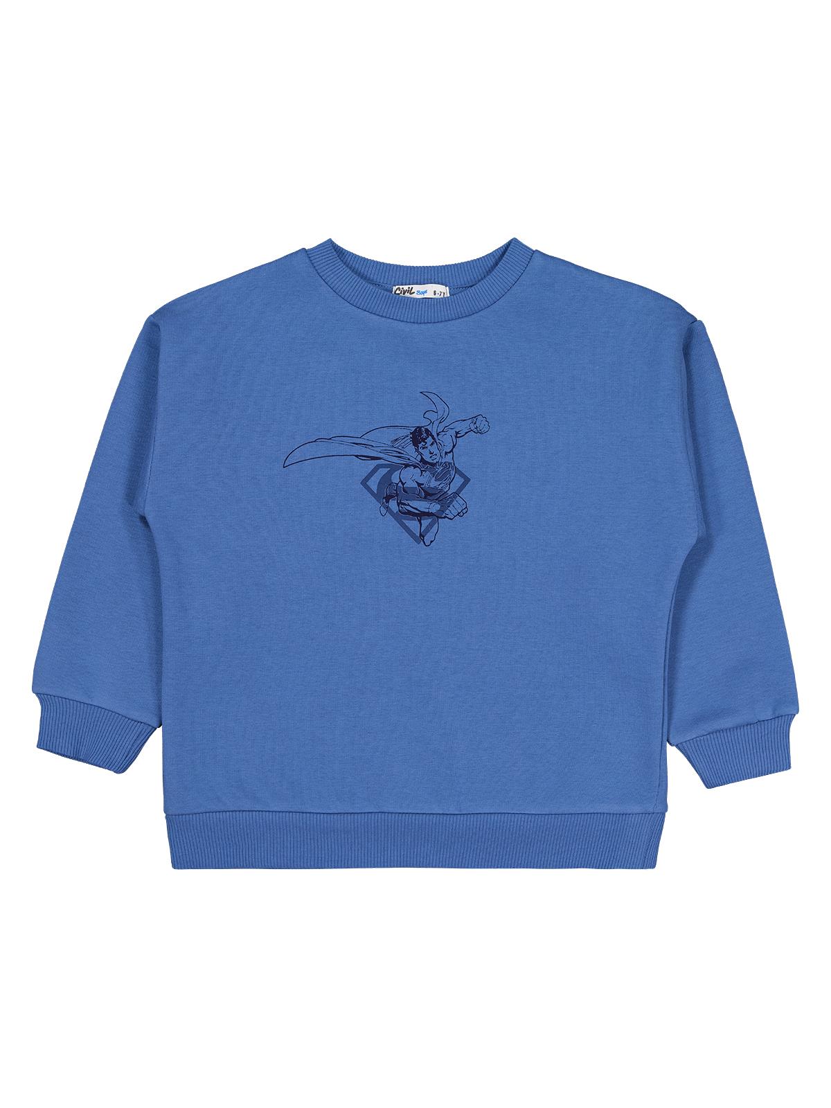 Superman Logo Baskılı 6-9 Yaş Sweatshirt - Gri