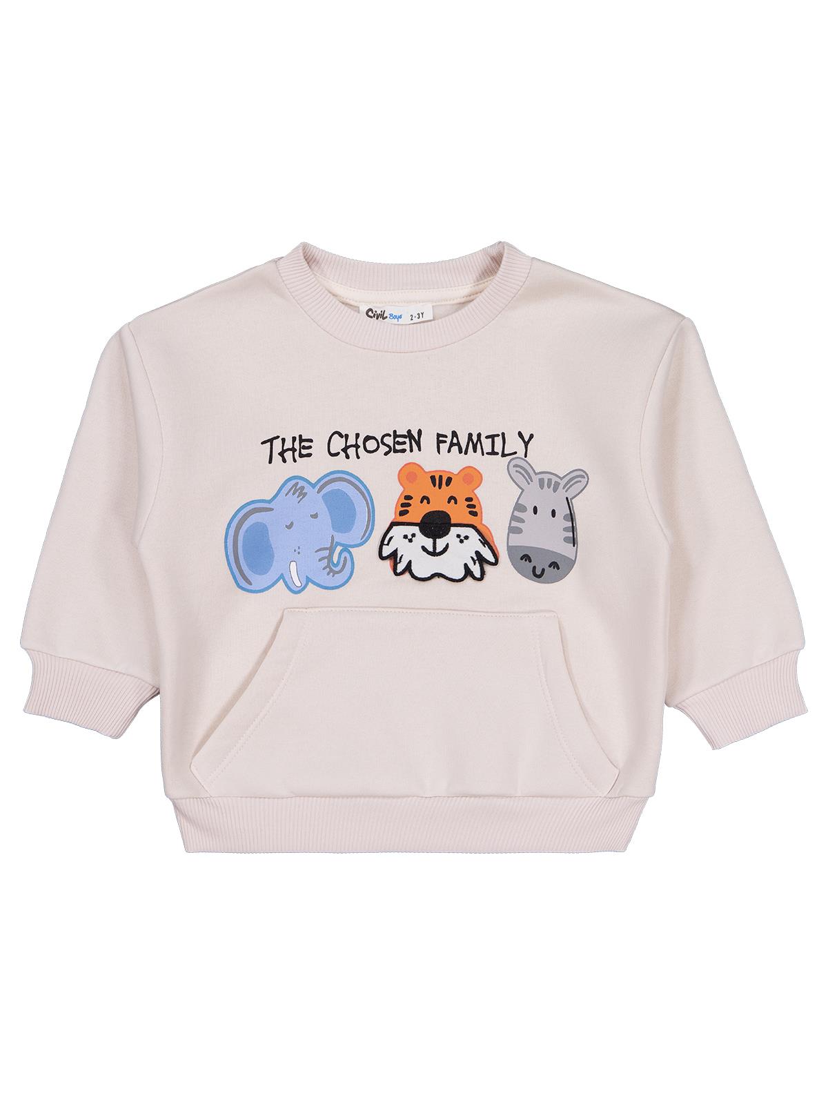 Civil Boys Üç Kafadar Baskılı-Nakışlı 2-5 Yaş Sweatshirt - Bej