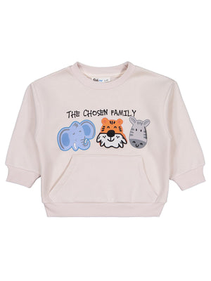 Civil Boys Üç Kafadar Baskılı-Nakışlı 2-5 Yaş Sweatshirt - Bej
