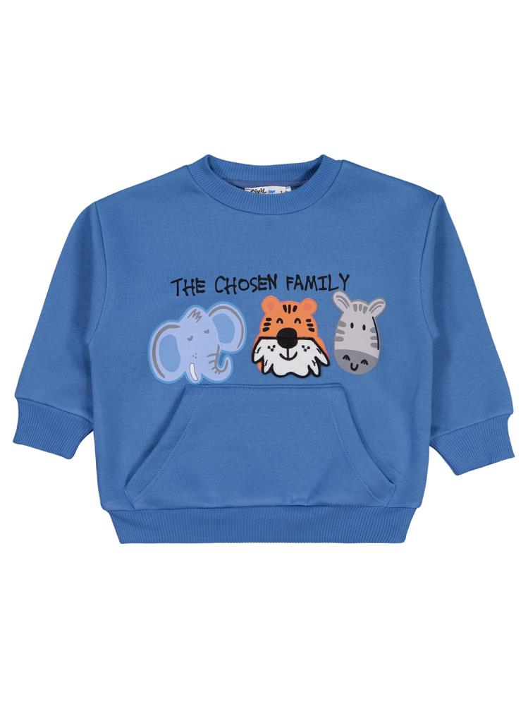 Civil Boys Üç Kafadar Baskılı-Nakışlı 2-5 Yaş Sweatshirt - Mavi