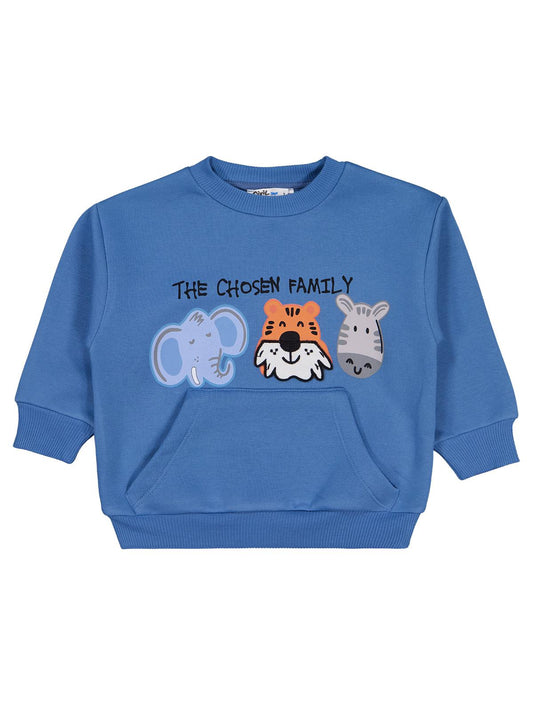 Civil Erkek Çocuk Üç Kafadar Baskılı-Nakışlı Sweatshirt | 3 İp | Okul Kreş ve Günlük Kullanım - Mavi