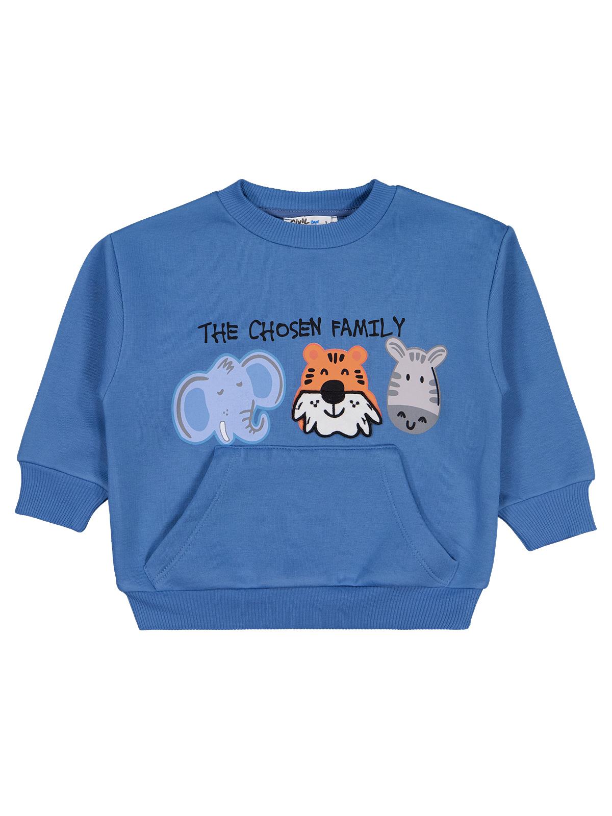 Civil Boys Üç Kafadar Baskılı-Nakışlı 2-5 Yaş Sweatshirt - Mavi