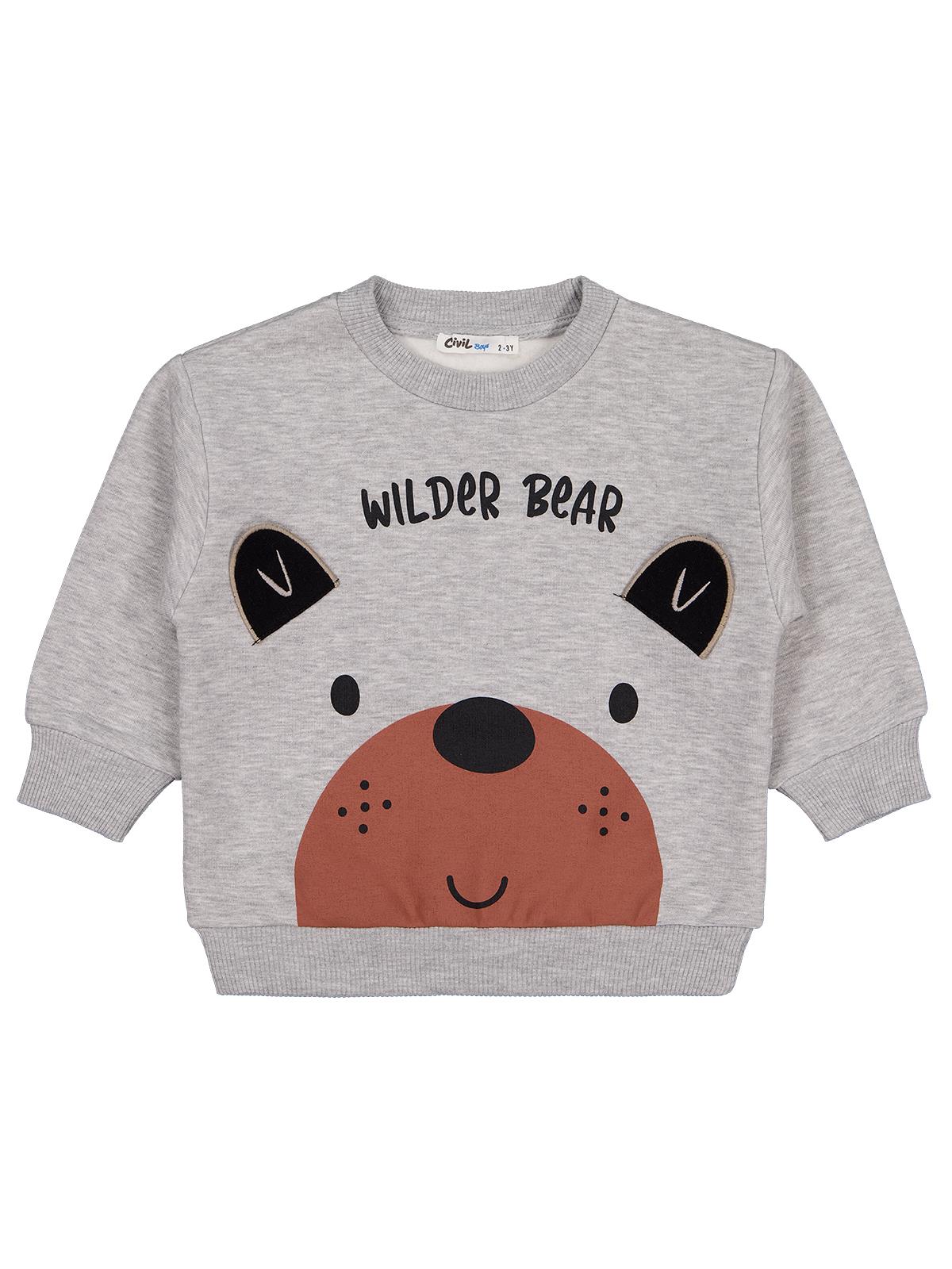 Civil Boys Bear Baskı-Nakışlı 2-5 Yaş Sweatshirt - Gri