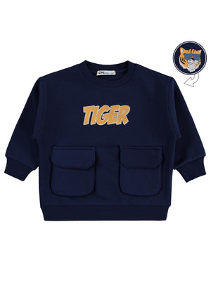 Civil Boys Tiger Baskı-Nakışlı 2-5 Yaş Sweatshirt - Lacivert