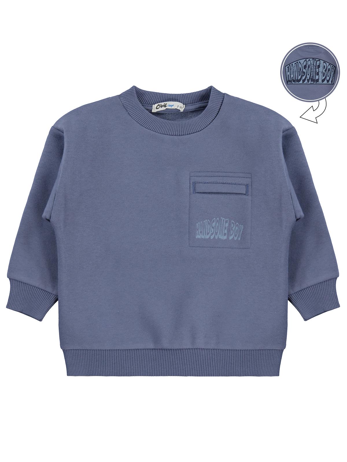 Civil Erkek Çocuk Hnadsome Baskılı Sweatshirt | 3 İp Uzun Kol | Okul Kreş ve Günlük Kullanım - Mavi