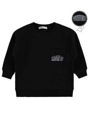 Civil Erkek Çocuk Hnadsome Baskılı Sweatshirt | 3 İp Uzun Kol | Okul Kreş ve Günlük Kullanım - Siyah