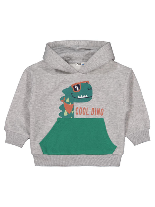 Civil Erkek Çocuk Dino Baskılı Sweatshirt | 3 İp Uzun Kol | Okul Kreş ve Günlük Kullanım - Gri