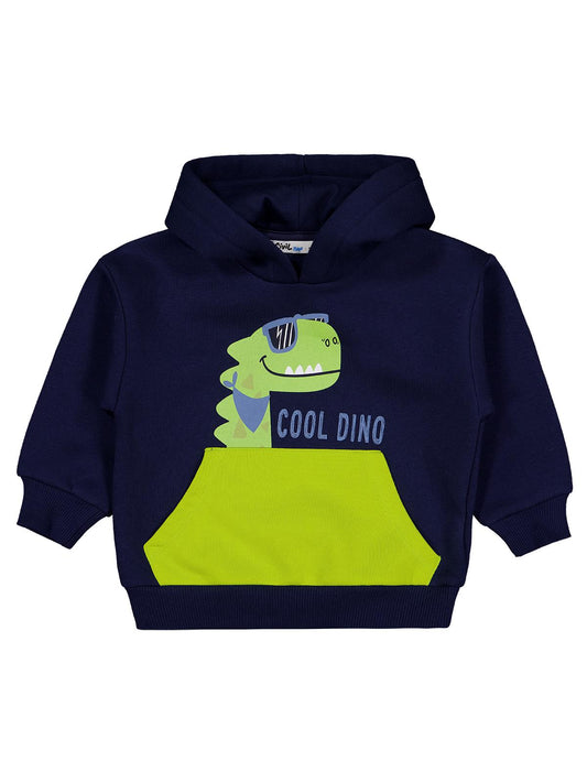 Civil Erkek Çocuk Dino Baskılı Sweatshirt | 3 İp Uzun Kol | Okul Kreş ve Günlük Kullanım - Lacivert