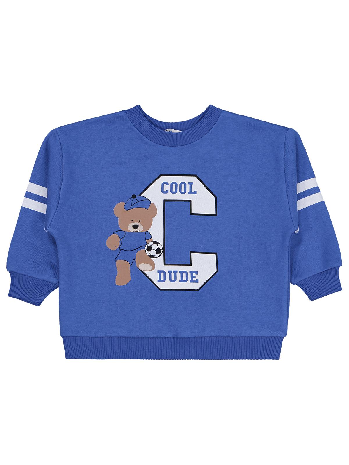 Civil Erkek Çocuk Cool Dude Baskı/Nakışlı Sweatshirt | 3 İp Uzun Kol | Okul Kreş ve Günlük Kullanım - Mavi