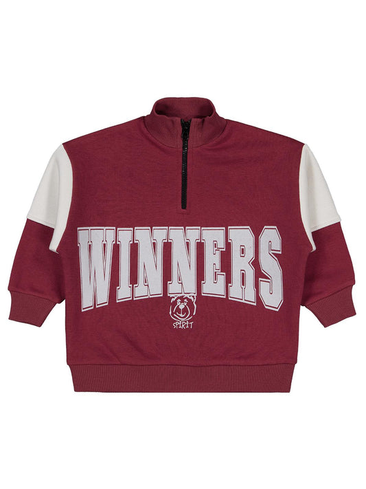 Civil Boys Erkek Çocuk Winners Baskılı Sweatshirt | 3 İp Uzun Kol | Okul Kreş ve Günlük Kullanım - Bordo