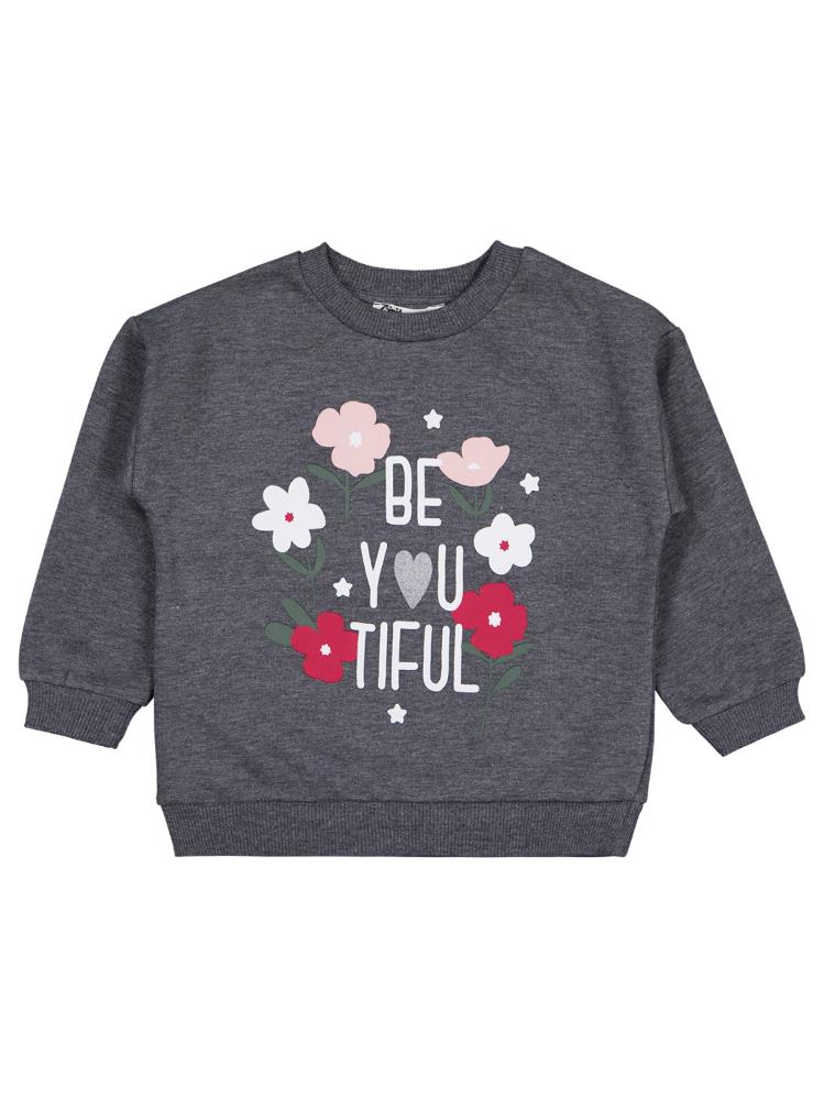 Civil Girls Çiçek Baskılı 2-5 Yaş Sweatshirt - Gri