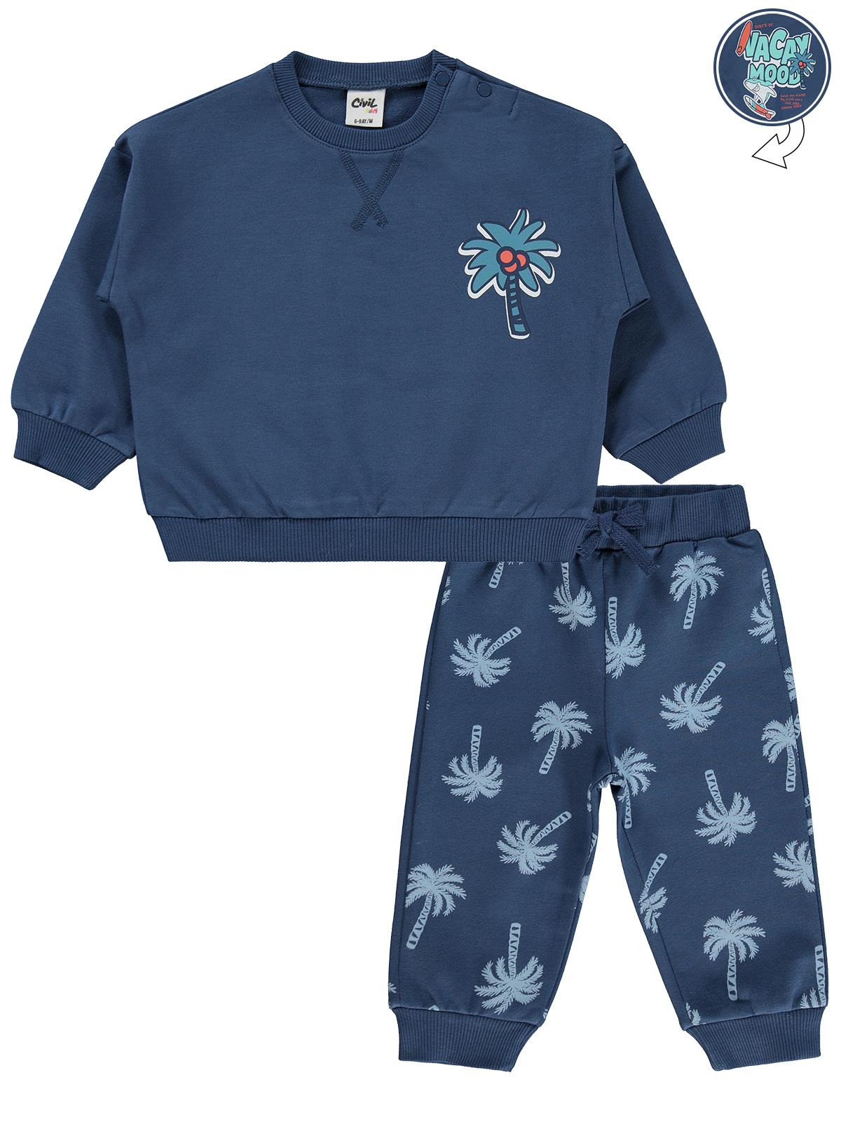 Civil Baby Palmiye Baskılı 6-18 Ay Takım - Mavi