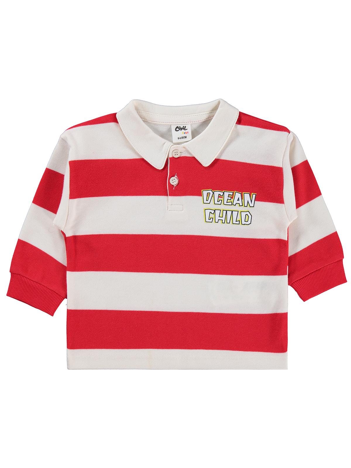 Civil Baby Çizgili 6-18 Ay Sweatshirt - Kırmızı