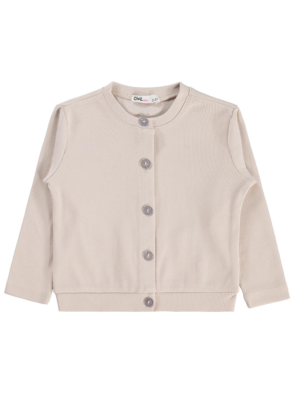 Civil Girls Yakası Fiyonklu 2-5 Yaş Hırka - Fil Dişi