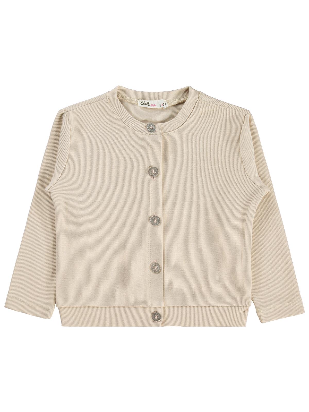 Civil Girls Yakası Fiyonklu 2-5 Yaş Hırka - Fil Dişi