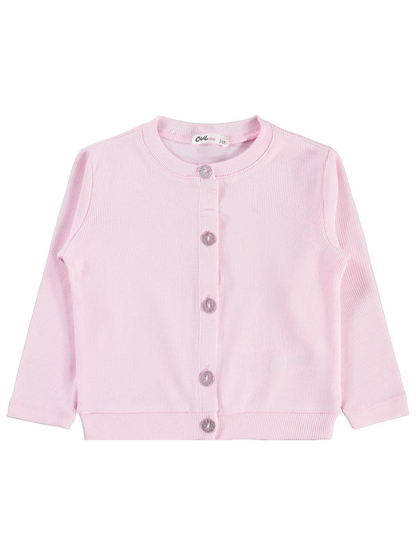 Civil Girls Yakası Fiyonklu 2-5 Yaş Hırka - Pudra