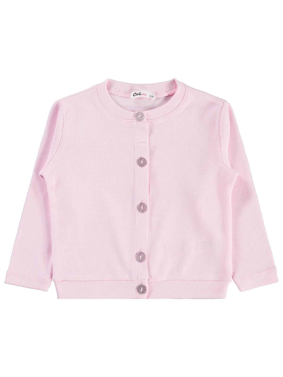 Civil Girls Yakası Fiyonklu 2-5 Yaş Hırka - Pudra