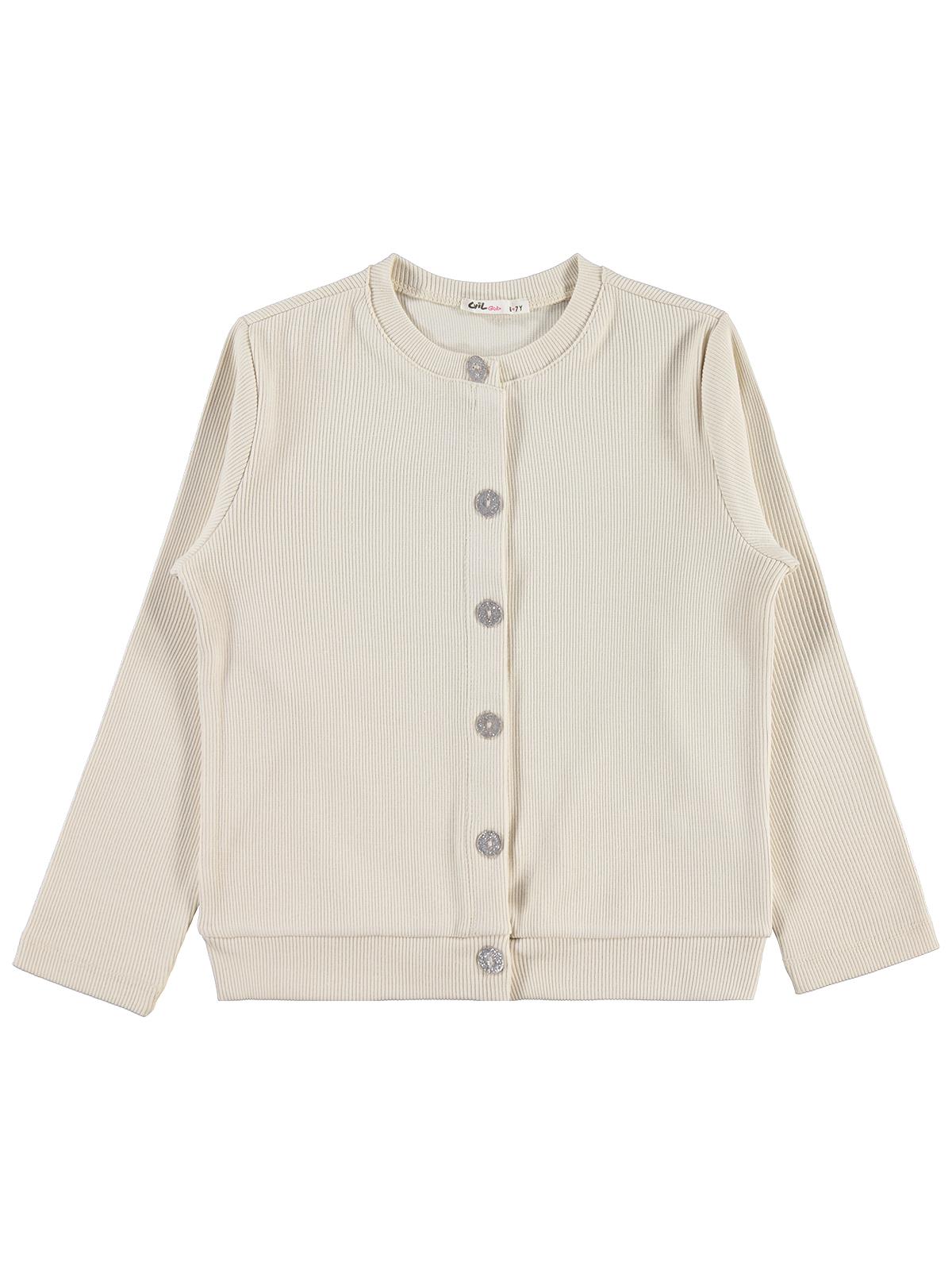 Civil Girls Yakası Fiyonklu 6-9 Yaş Hırka - Fil Dişi