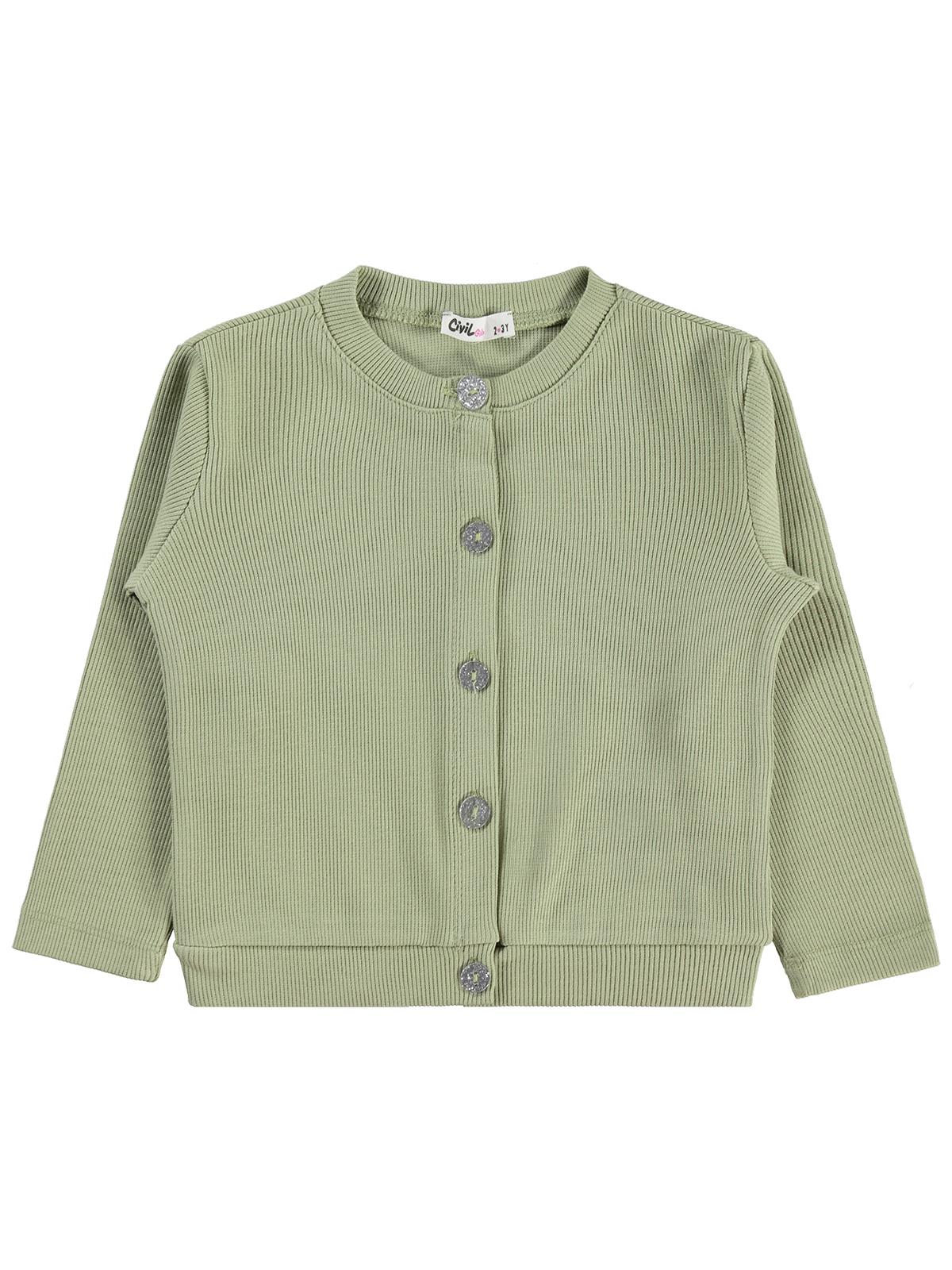 Civil Girls Yakası Fiyonklu 2-5 Yaş Hırka - Yeşil