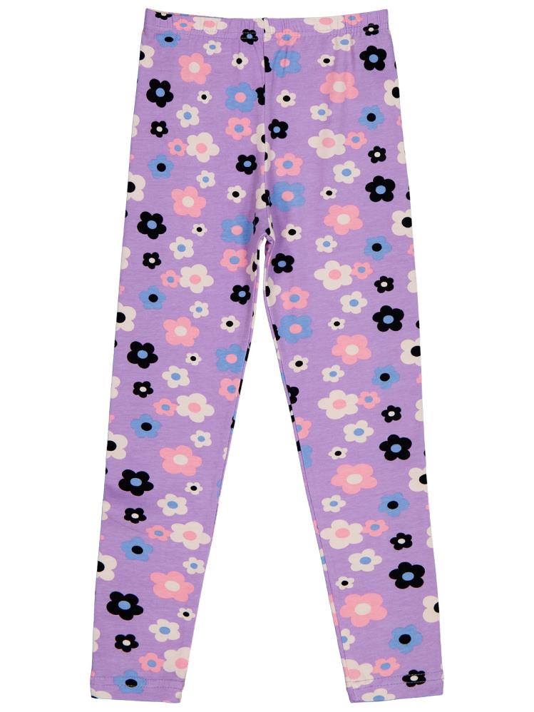 Civil Girls Büyük Çiçek Baskılı 6-9 Yaş Tayt - Lila