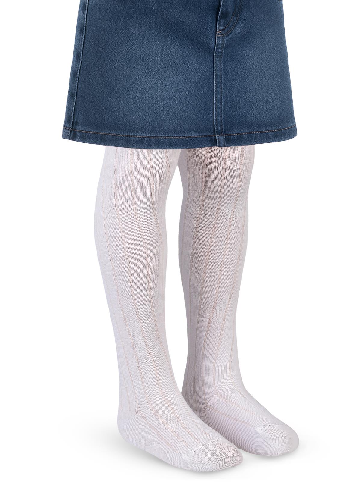 Civil Girls Derbili Düz 3-11 Yaş Külotlu Çorap - Beyaz