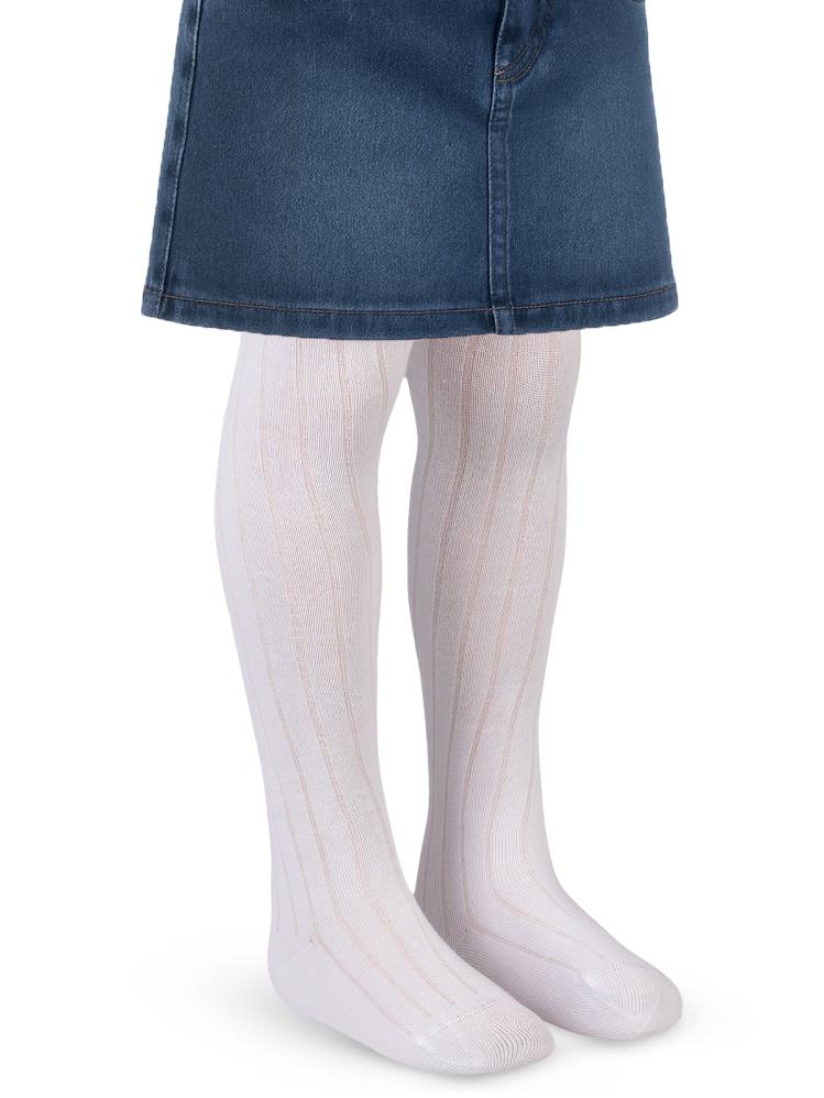 Civil Girls Derbili Düz 3-11 Yaş Külotlu Çorap - Beyaz