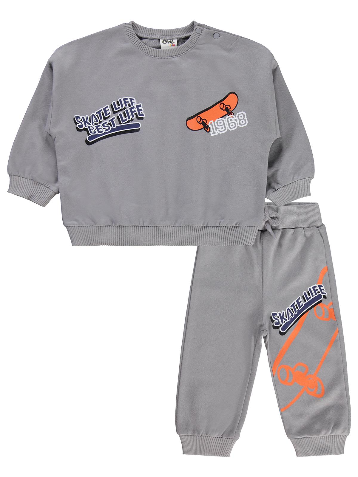 Civil Baby Baskılı 2'li 6-18 Ay Takım - Gri