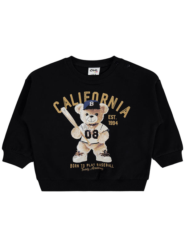 Civil Baby Teddy Bear Baskılı 6-18 Ay Sweatshirt - Siyah
