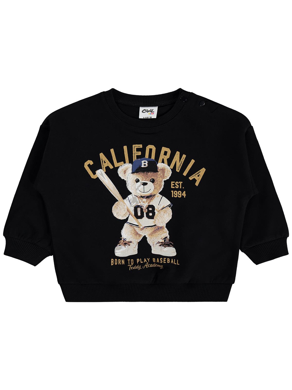 Civil Baby Teddy Bear Baskılı 6-18 Ay Sweatshirt - Siyah