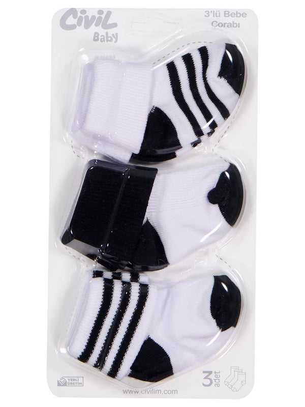 Civil Baby Siyah-Beyaz Asetat 0-24 Ay Çorap Setleri