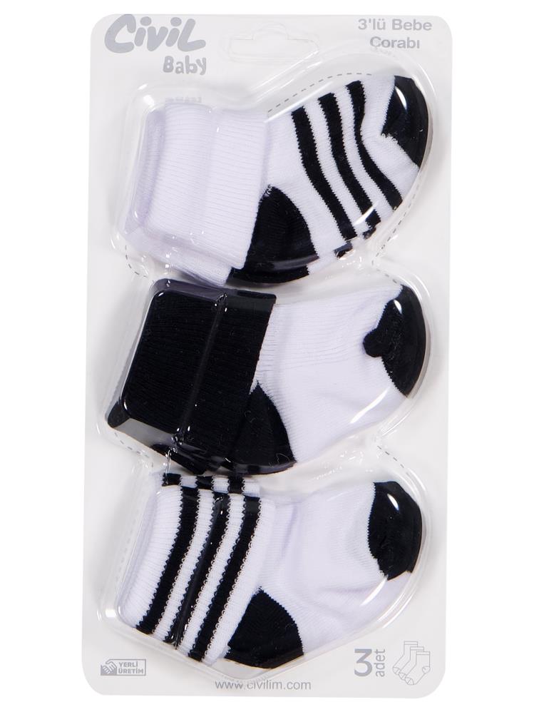 Civil Baby Siyah-Beyaz Asetat 0-24 Ay Çorap Setleri