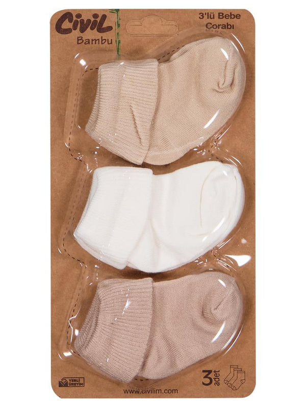 Civil Baby Ekru-Kahve Asetat 0-24 Ay Çorap Setleri