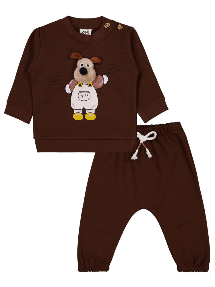 Civil Baby Köpek Kafalı 0-24 Ay Takım - Kahverengi