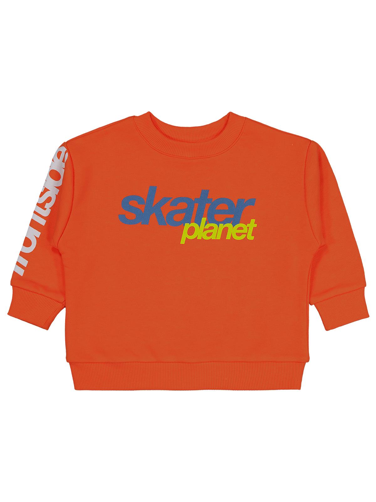 Civil Erkek Çocuk Skater Baskılı Sweatshirt | 3 İp Uzun Kol | Okul Kreş ve Günlük Kullanım - Turuncu