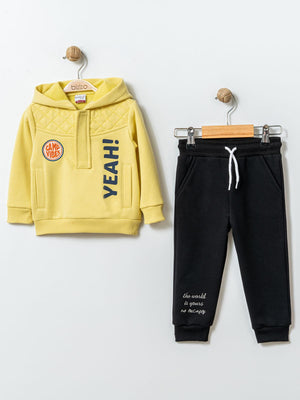 Bizizo Yeah! Baskılı Kapşonlu 9-24 Ay Takım - Sarı