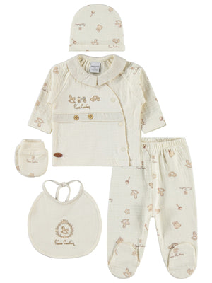 Pierre Cardin Retro Toyz Baskılı 0-1 Ay Zıbın Takımları - Ekru