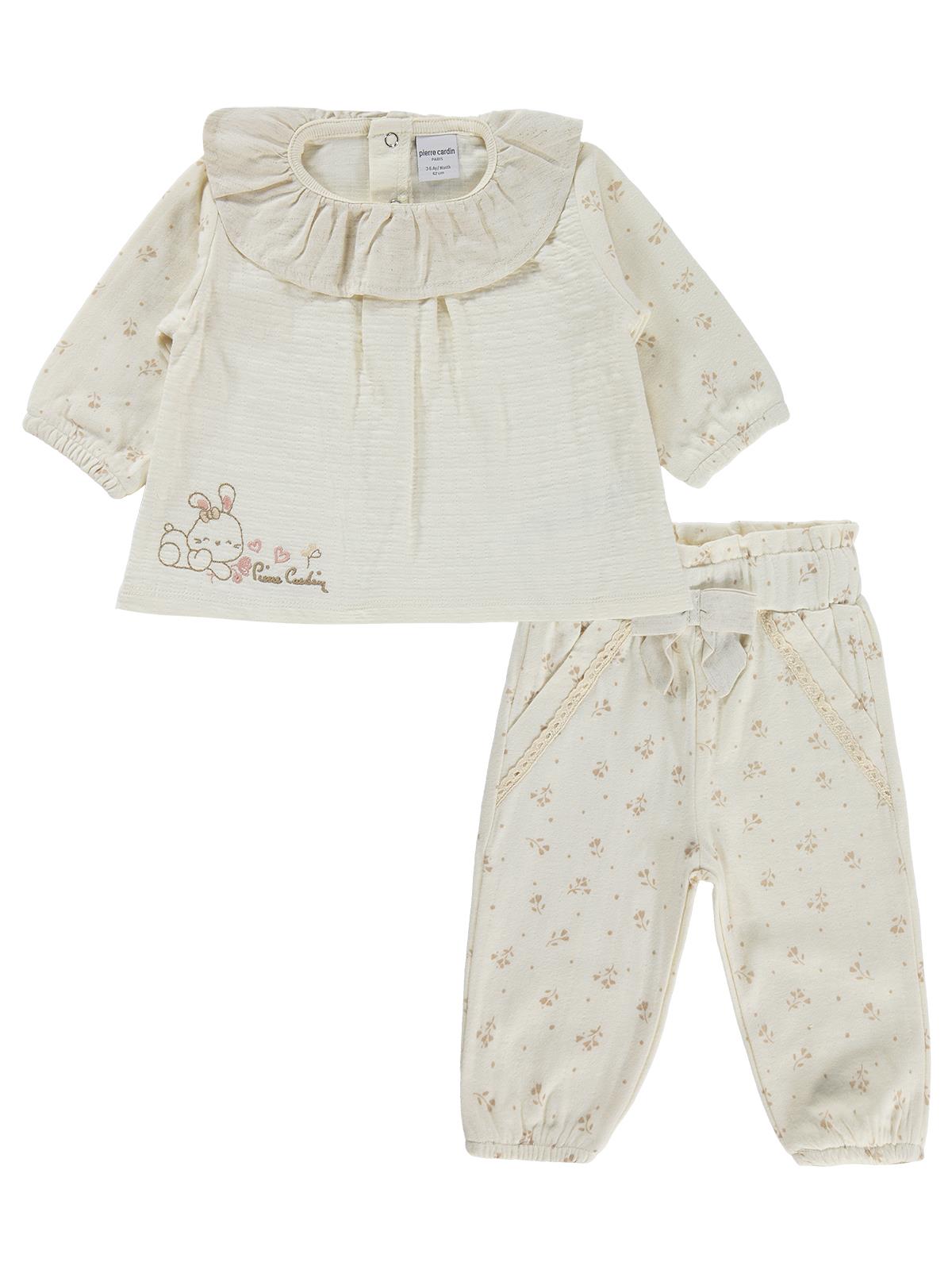 Pierre Cardin Çiçek Empirme 3-12 Ay Takım - Ekru