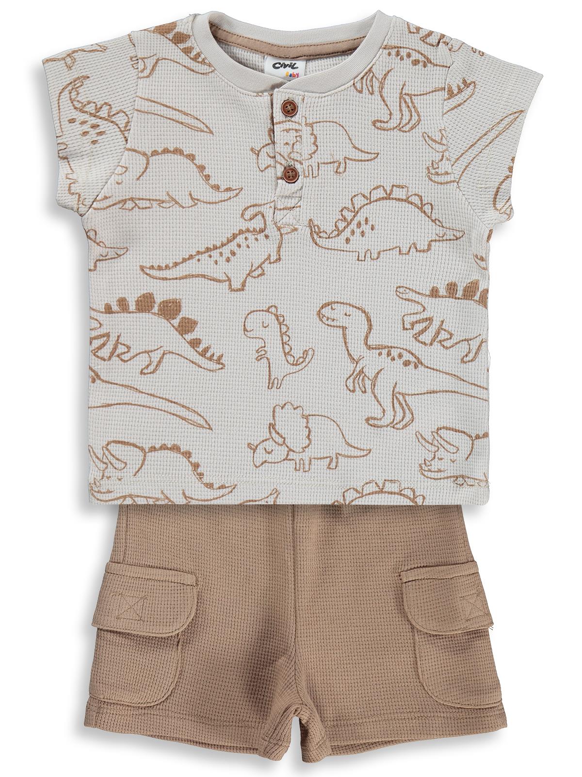 Civil Baby Kontür Dinozor Empirme 6-18 Ay Takım - Bej