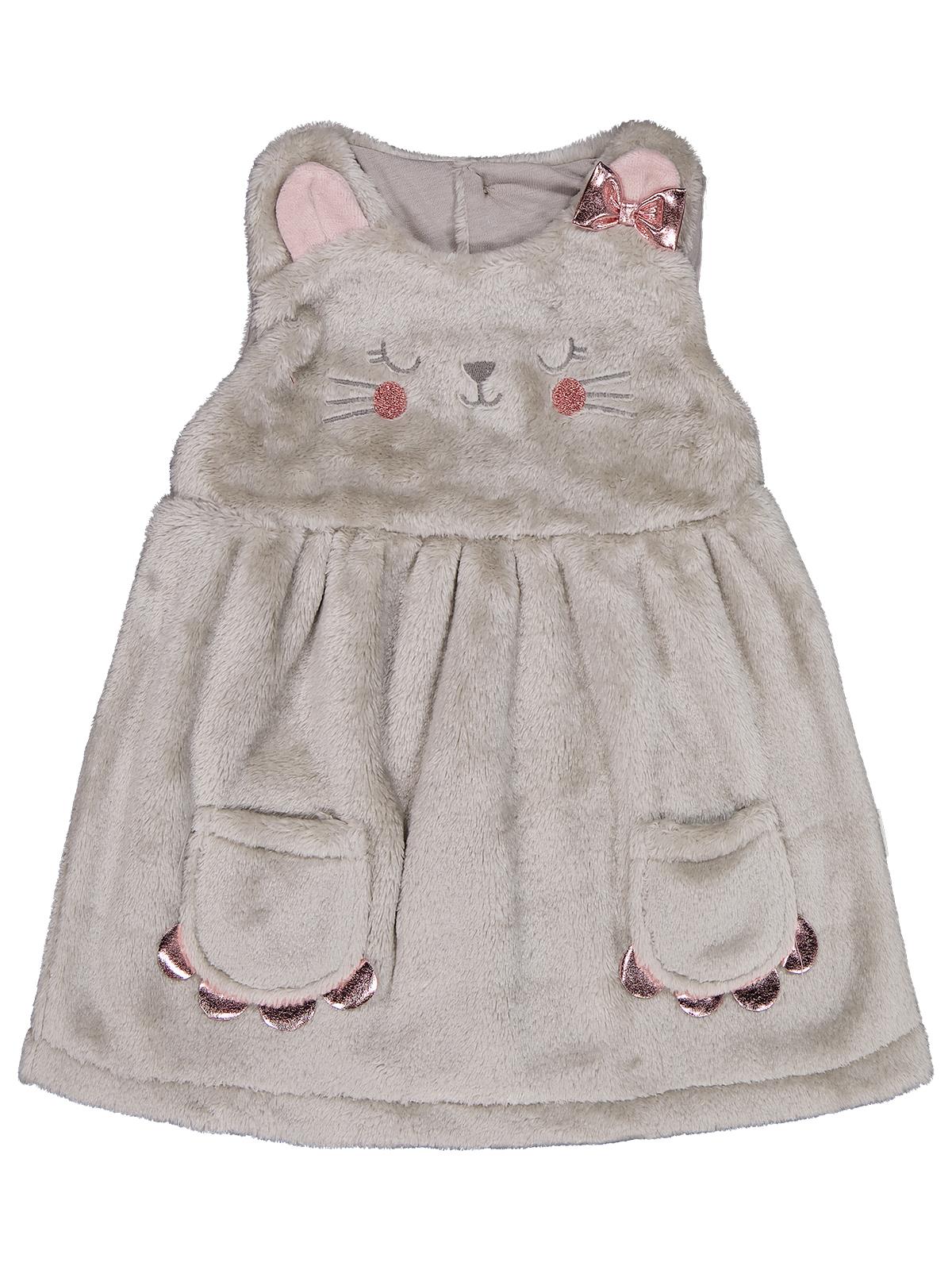 Civil Baby Cep Detaylı Kedi Nakışlı 6-18 Ay Elbise - Gri