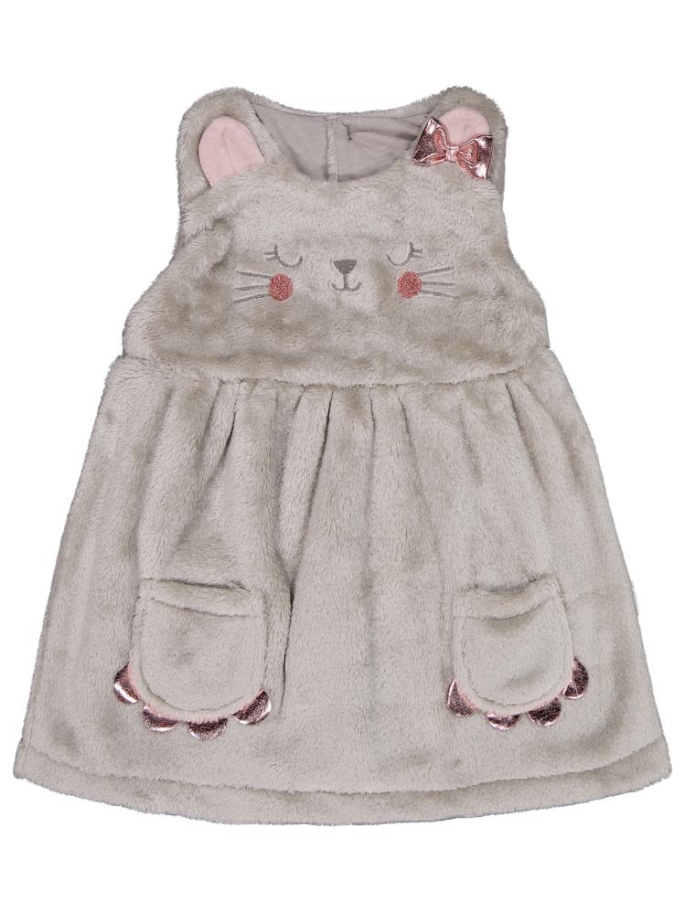 Civil Baby Cep Detaylı Kedi Nakışlı 6-18 Ay Elbise - Gri