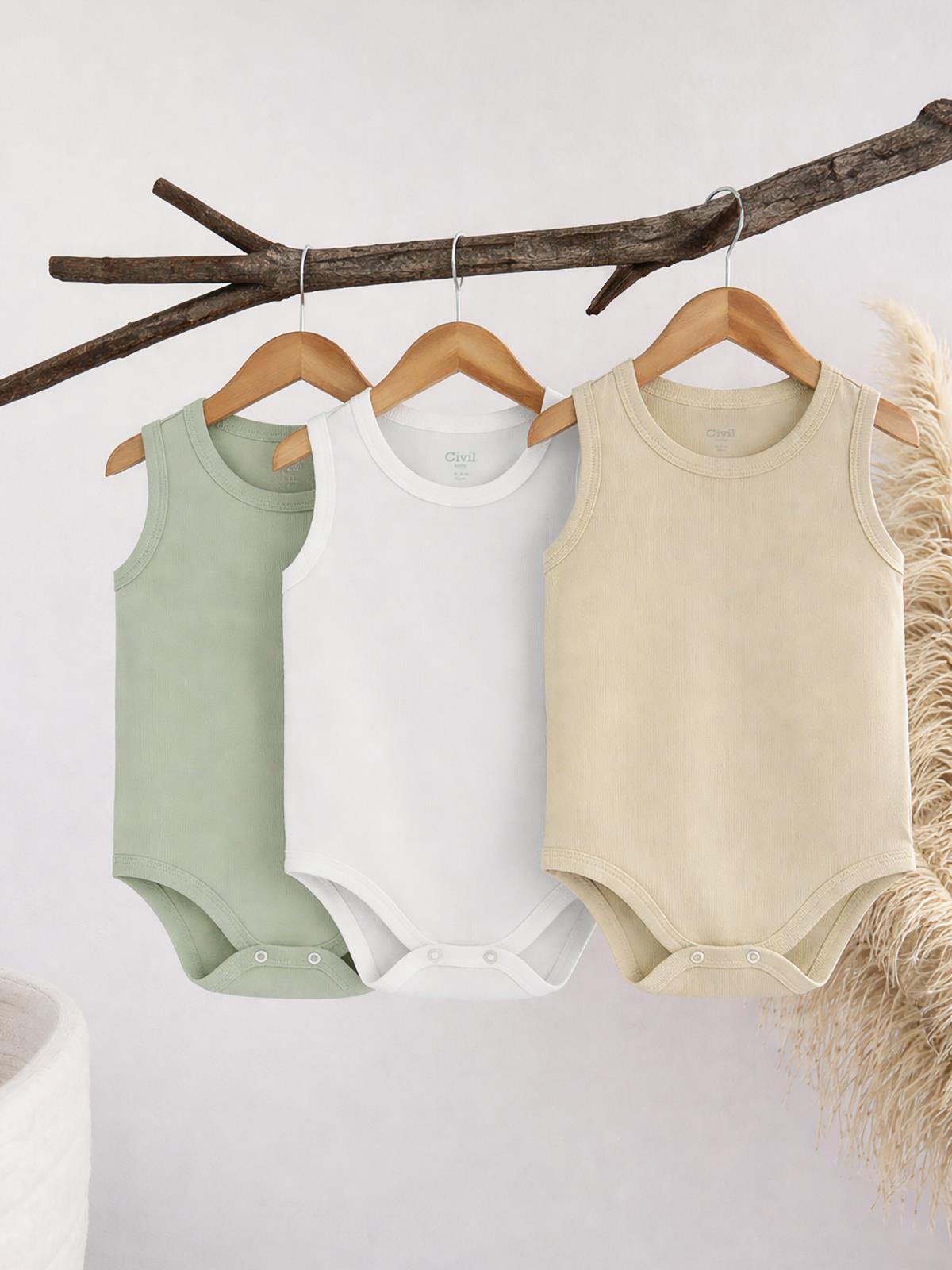 Civil Baby 3'lü Düz Sıfır Kol 0-36 Ay Çıtçıtlı Badi - Bej