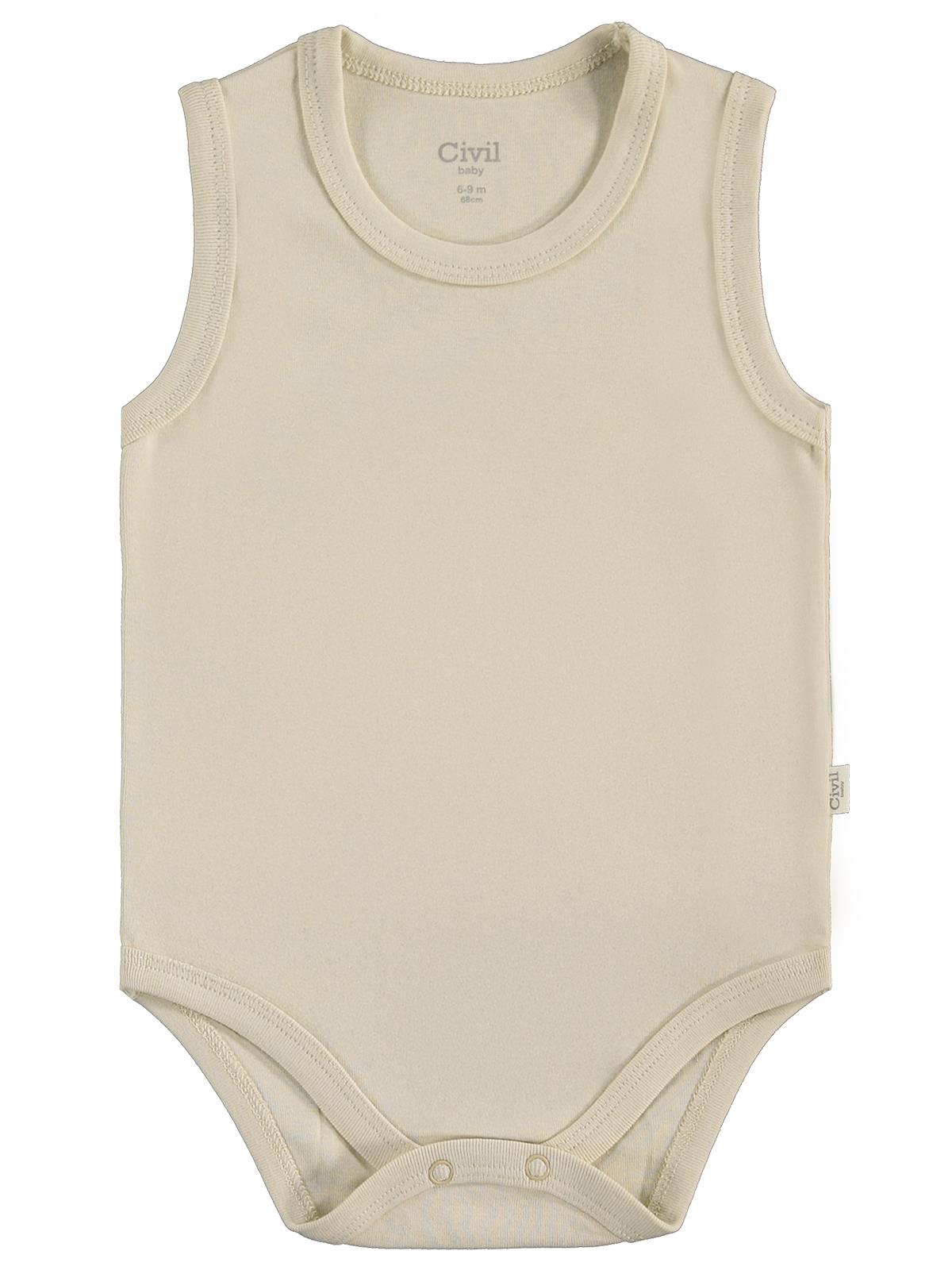 Civil Baby 3'lü Düz Sıfır Kol 0-36 Ay Çıtçıtlı Badi - Bej